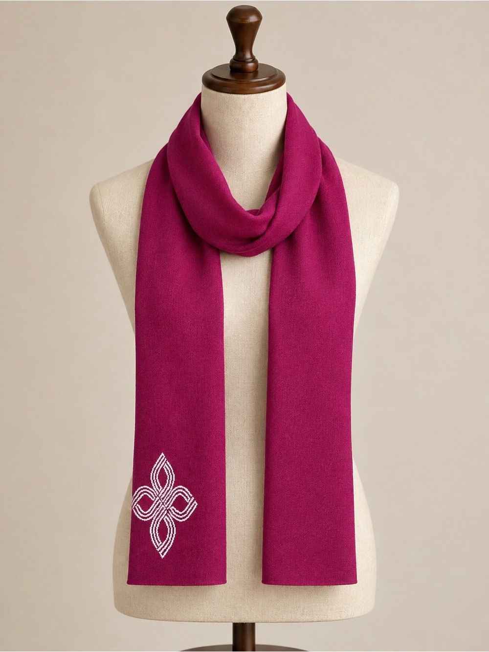 Lolë Burgundy Wine Long Knitted Scarf White Floral Motif Logo Tag